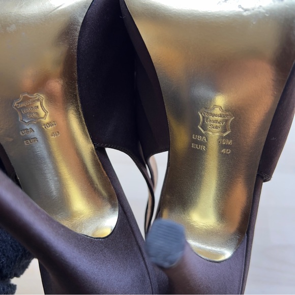 NINA New York Dark Brown Bronze Rhinestones Open Toe Heels Sandals Shoes size 10 - Picture 9 of 12